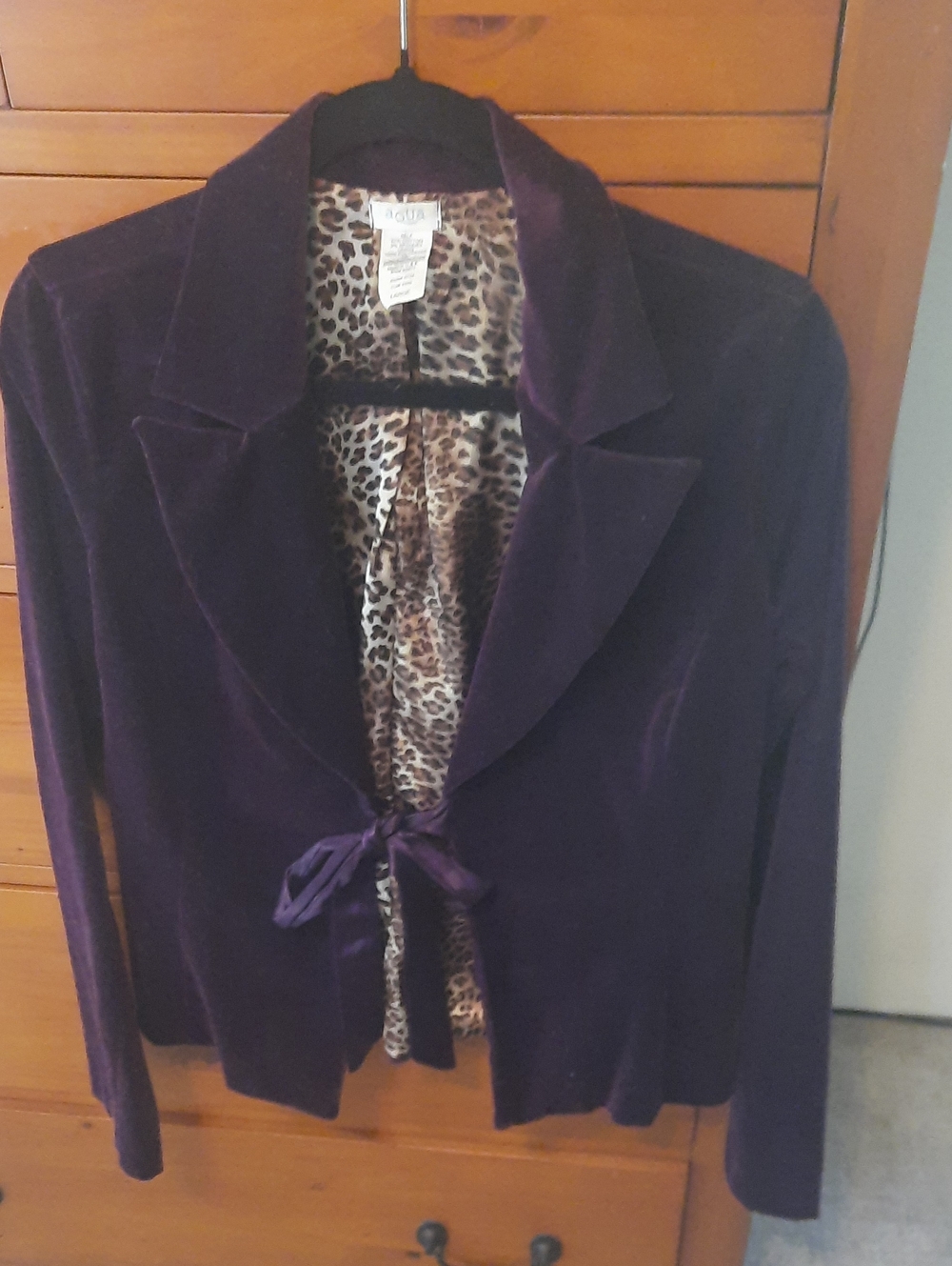 Aqua Purple Velvet Blazer with Leopard-Print Lining